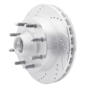 Ford F-350 Super Duty Brake Rotor (1) - Front Left - R1 Concepts - Drilled & Slotted - Silver - `99-`02